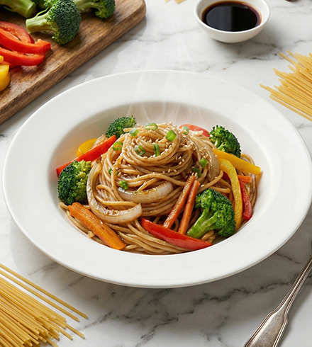 Spaghetti salteado con verduras